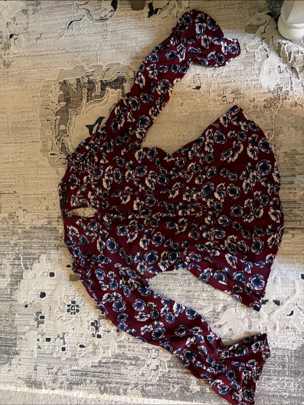 Halogen Burgundy Floral Button-Front Blouse